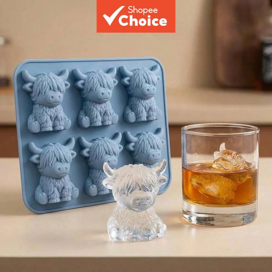 Formas de Gelo Práticas para Coquetéis Molde Flexível de Silicone com 6 Cavidades em Formato de Vaca Fofa para Churrasco