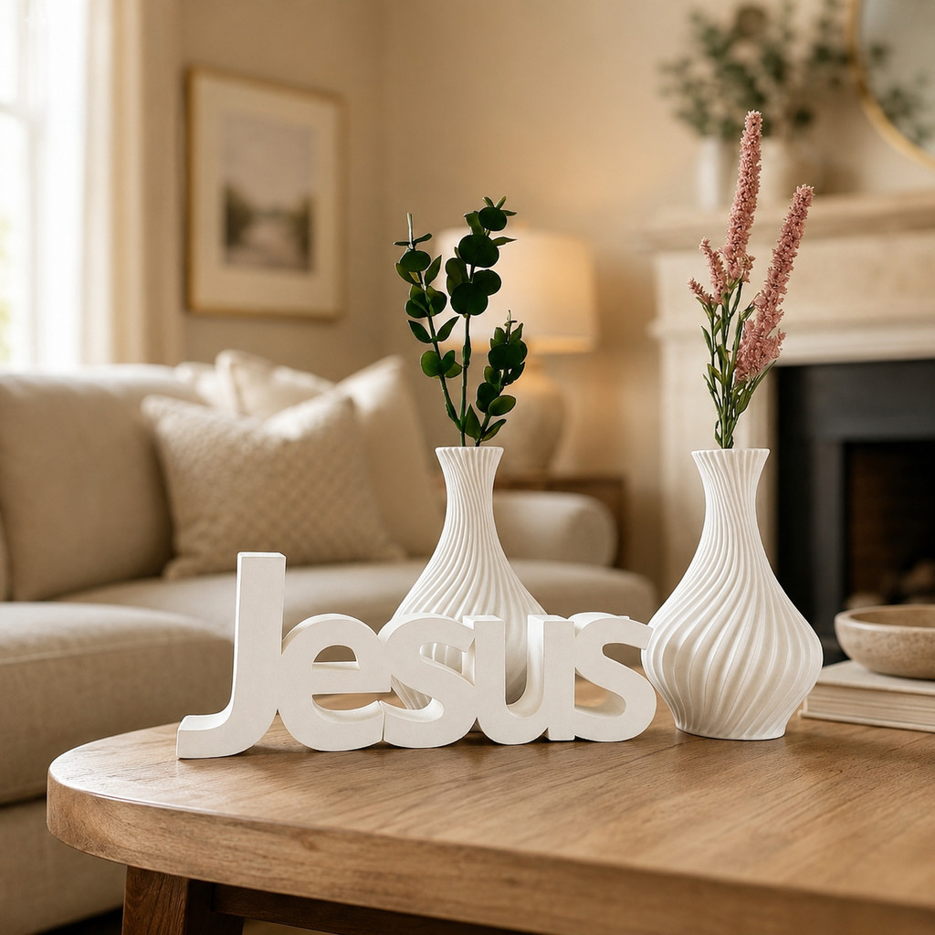 Kit Decorativo Vaso Palavra Jesus para Sala Mesa Enfeite para sua casa