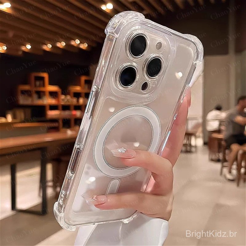 Capa De Telefone De Colisão Magnética Transparente Compatível Com IPhone 11 12 13 14 15 16 17 Pro Max AIR Plus Silicone