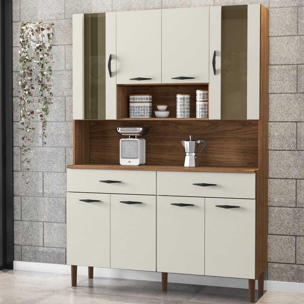 Armário de Cozinha 8 Portas 2 Gavetas Golden Branco/Nogueira/Off White Nogueira/Off White