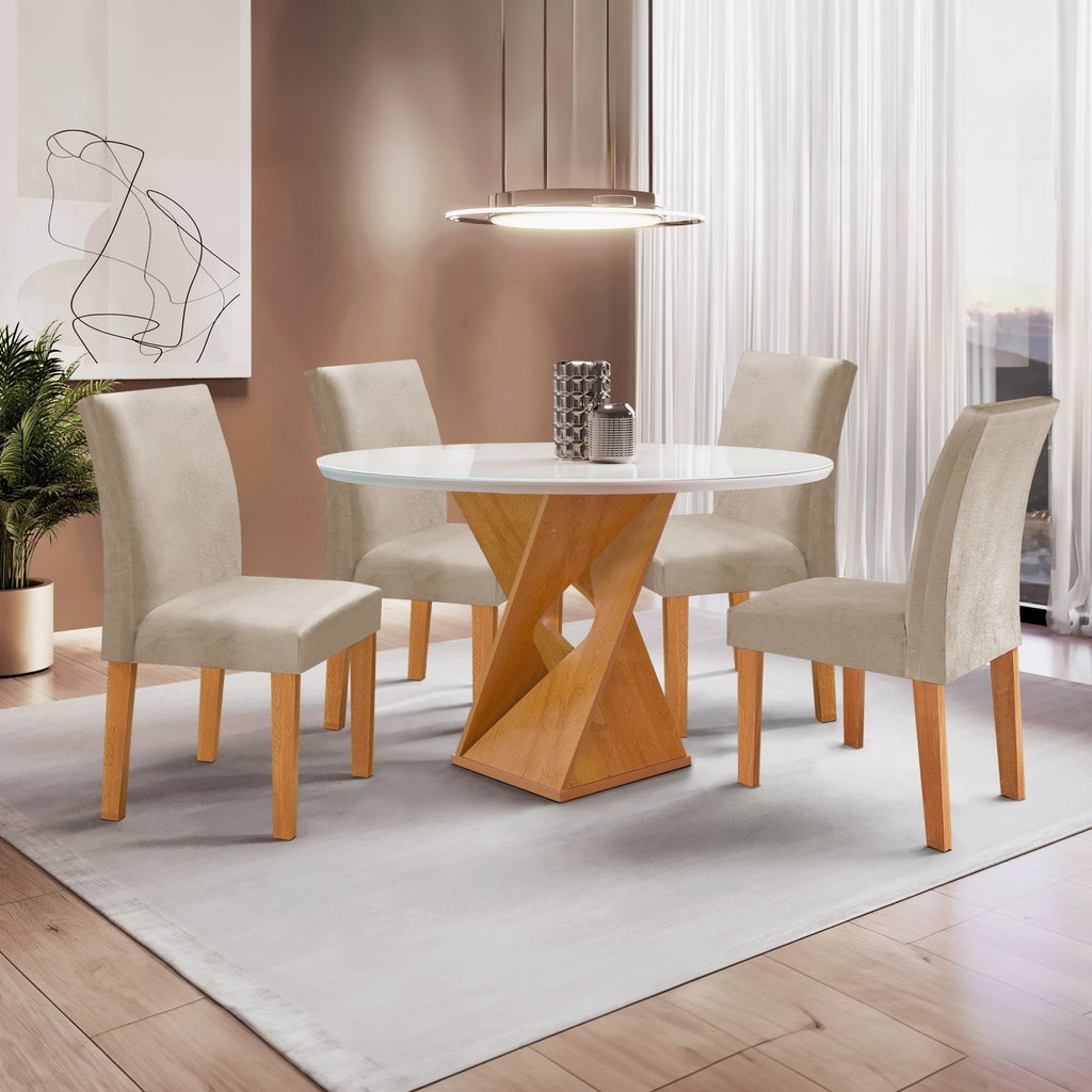 Conjunto Mesa Barcelona 100cm com 4 Cadeiras Espanha Tampo Slim Plus Redondo Vidro Yescasa