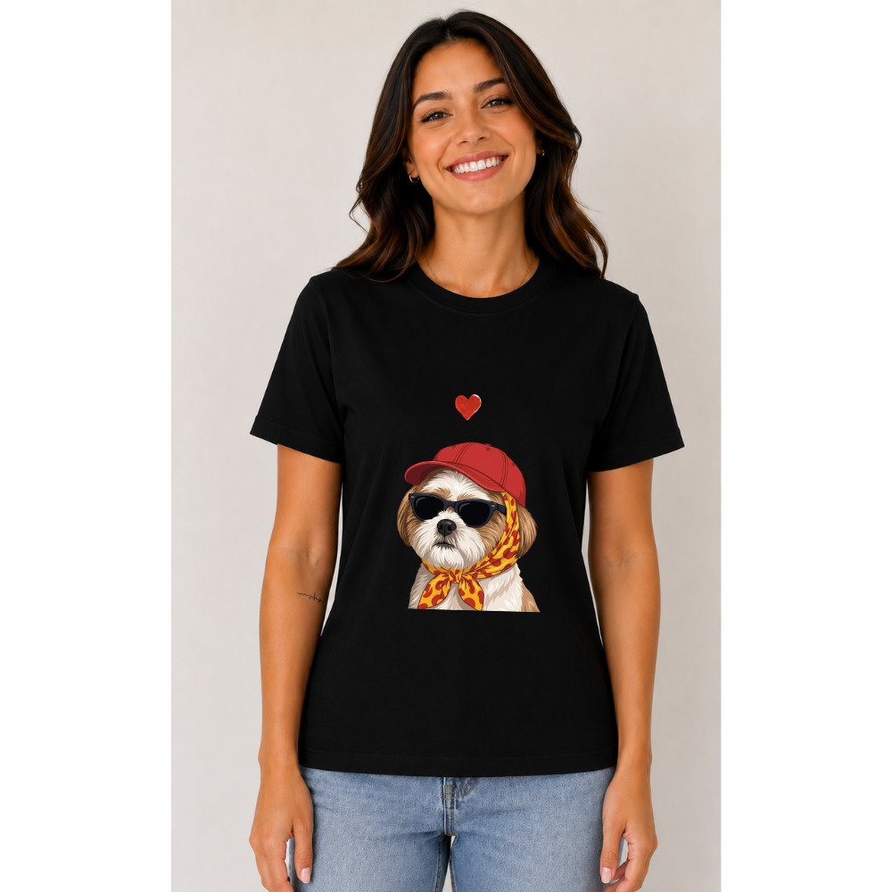 Camiseta Blusa Infantil Adulto Cachorro Shih Tzu Desenho Fofo Pet Amor Unissex Qualidade Algodão Confortável Criança