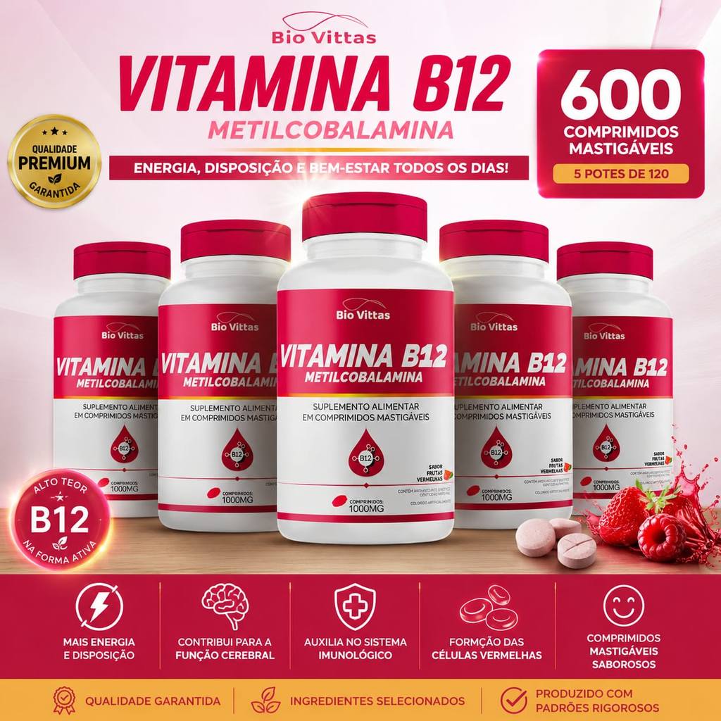 Vitamina B12 Metilcobalamina - Mastigável/Sublingual BioVittas: Energia e Saúde em Comprimido