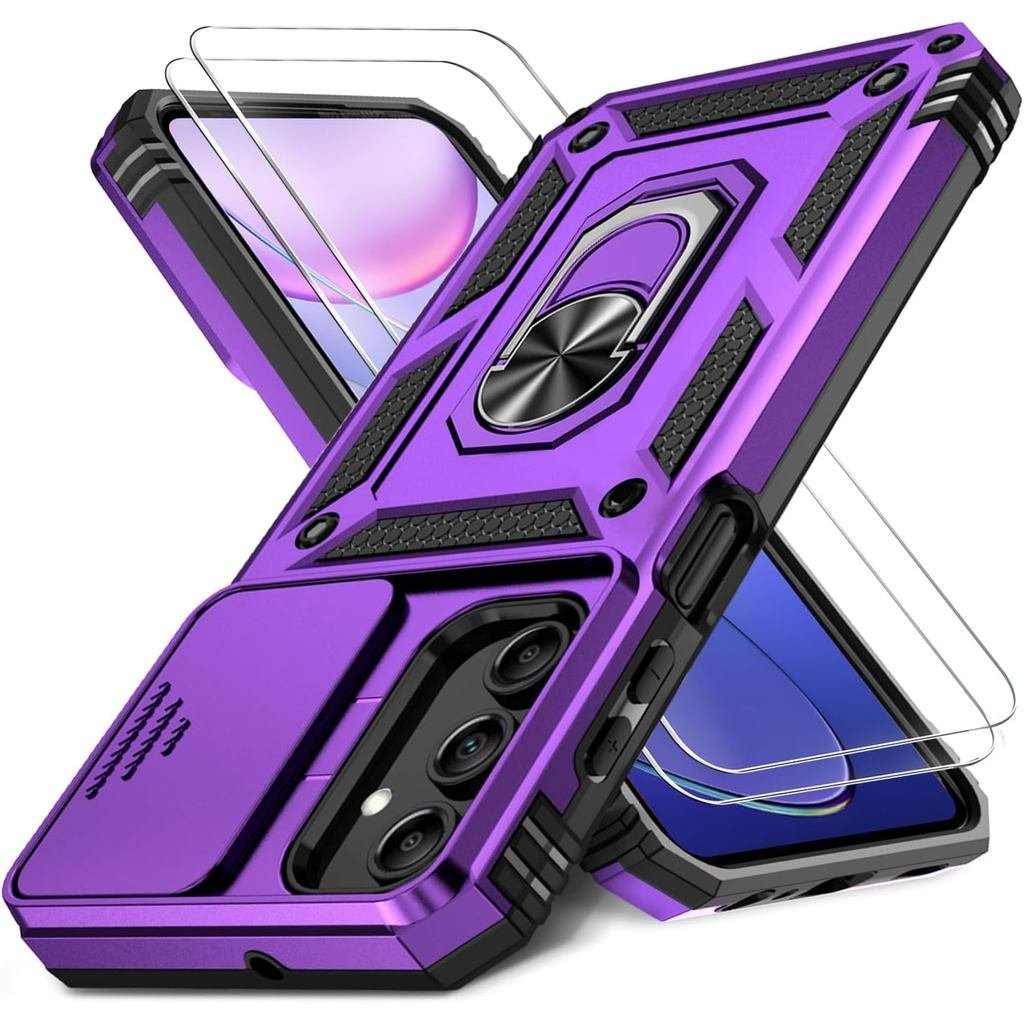 [2 Capas] Capa para Galaxy A15 (B - Roxo) e 13/14 (B - Roxo) com Tampa Deslizant