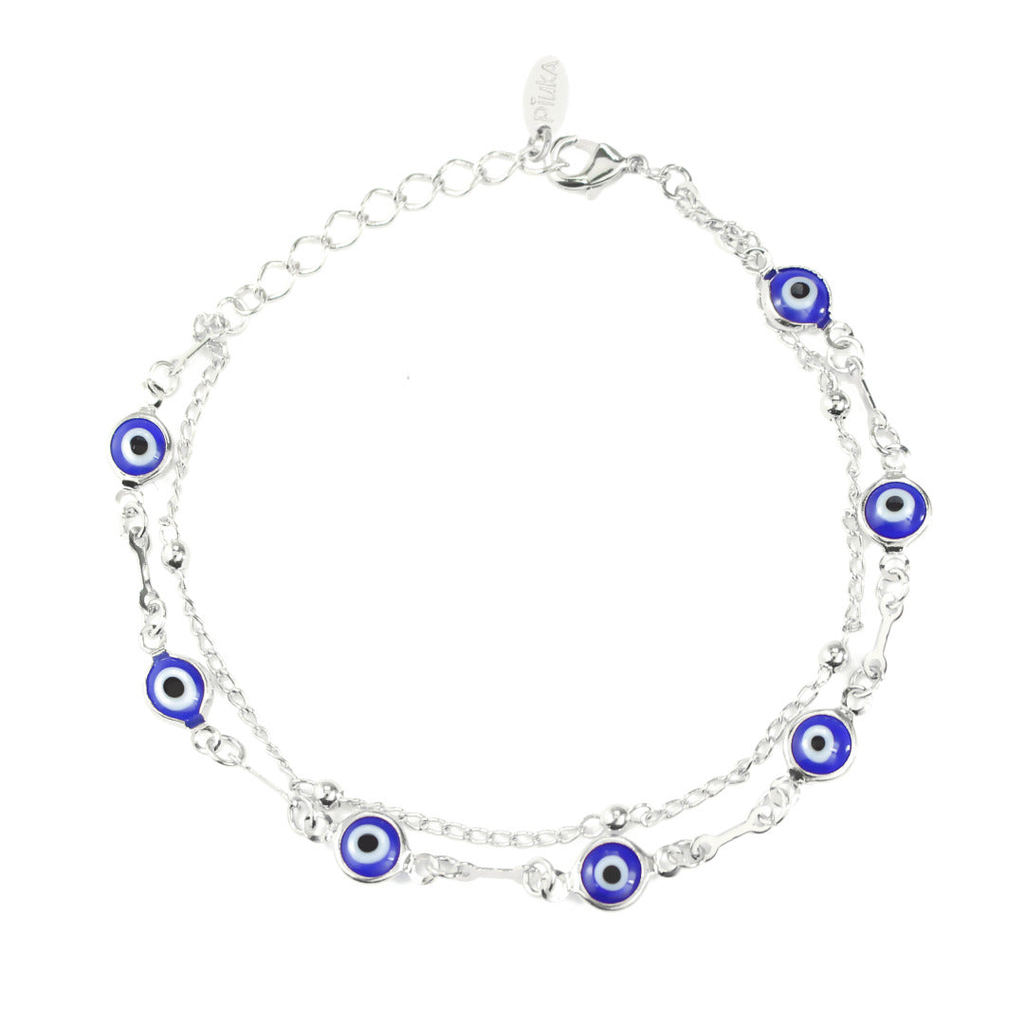 PULSEIRA OLHO GREGO 2 VOLTAS FOLHEADA EM RÓDIO BRANCO CECILIA