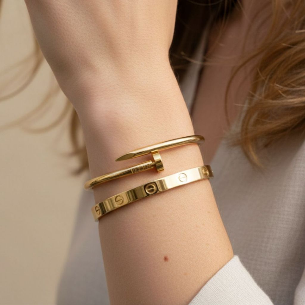 Kit 2 Bracelete Prego Moeda Antiga Aço Inox Dourado Premium