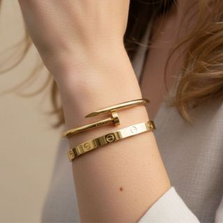 Kit 2 Bracelete Prego Moeda Antiga Aço Inox Dourado Premium