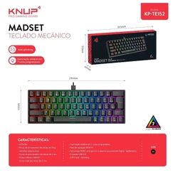 Teclado Gamer Mecanico Knup KP-TE152 63 Teclas ABNT2 Anti-Ghosting Switch Blue