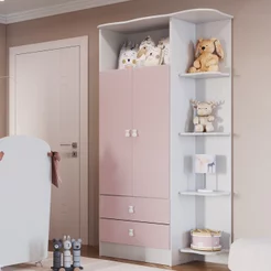 Guarda-Roupa de Bebê 2 Portas 2 Gavetas com Cantoneira Baby Rosa/Branco Branco/Rosa