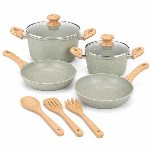 Conjunto Panelas Revestimento Antiaderente Utensilios Silicone Resistente Cinza Cozinha Moderno