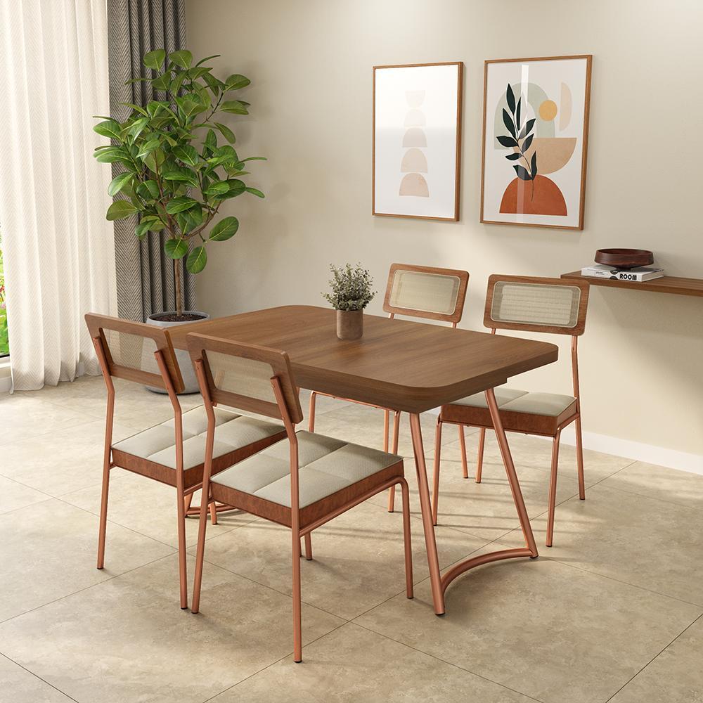 Conjunto Sala de Jantar 4 Cadeiras Cosmos Carraro Nogal Rosê