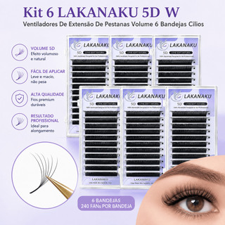 Kit 6 LAKANAKU 5D W Ventiladores De Extensão De Pestanas Volume 6 Bandejas Cilios