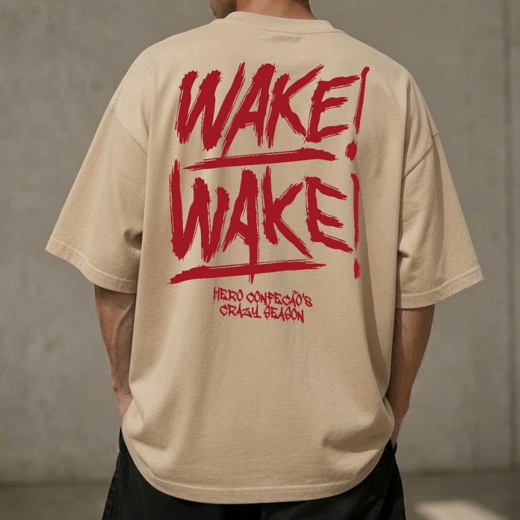 Camiseta Oversized Masculina Wake Hero Streetwear Algodão Premium Estampada Exclusiva Confortável