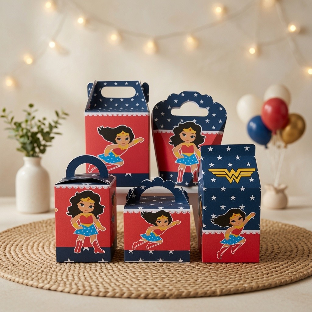 Kit 20 Caixinhas  MULHER MARAVILHA   | Lembrancinhas Decoração Mimos Aniversário Festa Infantil | Pegue e Monte