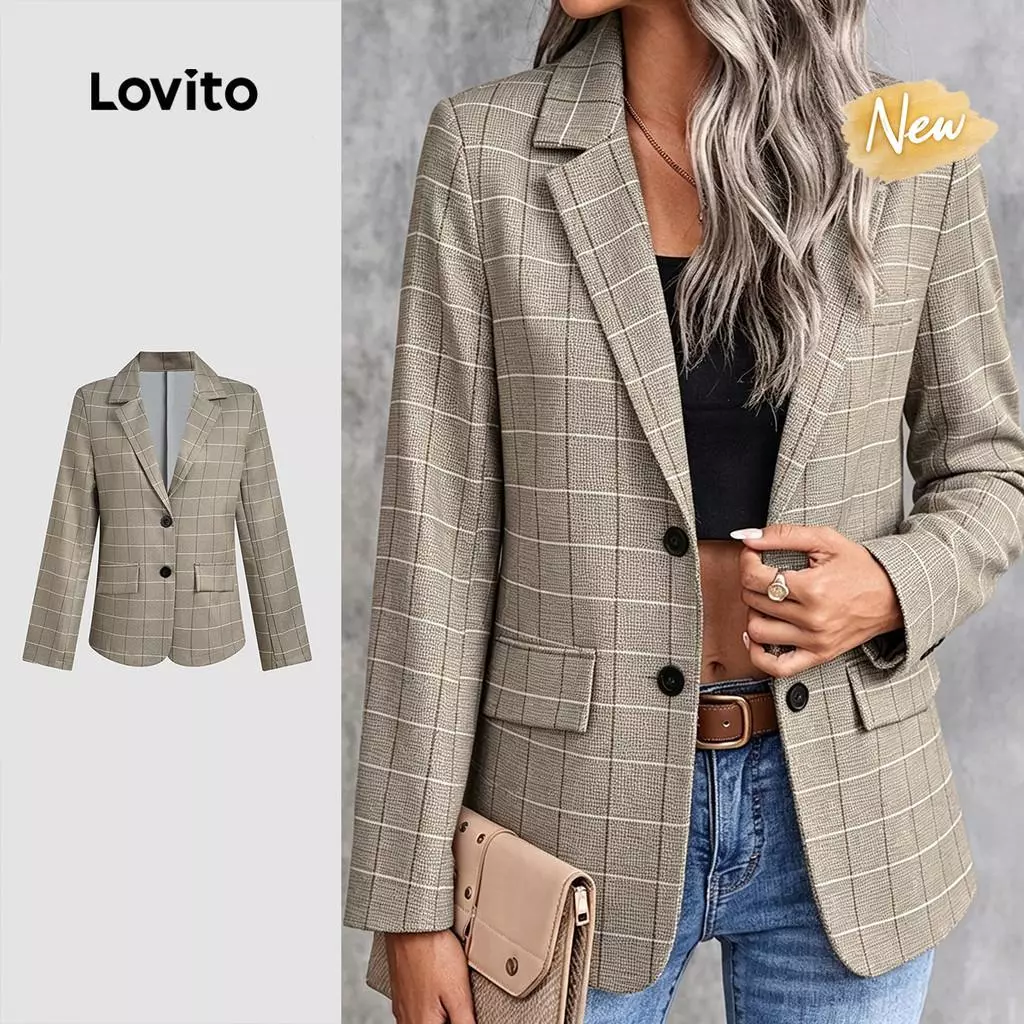 (New Arrival) Lovito Blazer Casual com Botões Bolso Falso Marrom Outono/inverno para mulheres BZK8BR099