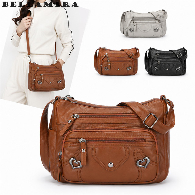 Bolsa Coração Impermeável E Resistente À Sujeira De Grande Capacidade Em PU Bolsa Transversal E Vários Compartimentos