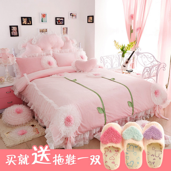 Inverno conjunto de quatro peças versão coreana engrossado Coral velo flanela estilo princesa 1.5m/1.8m cama saia cama