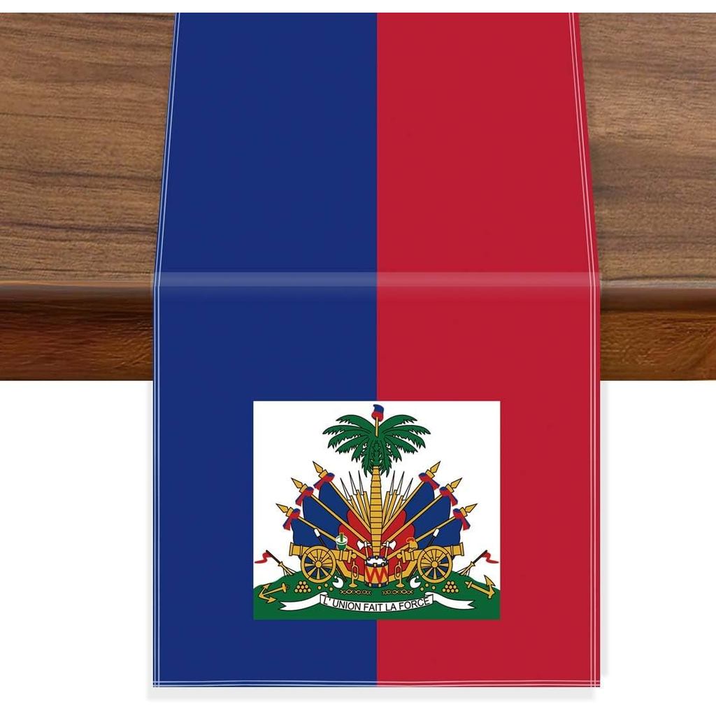 Caminho de Mesa de Veludo Haitiano, Toalha de Mesa com Bandeira do Haiti, Toalha de Mesa de Textura Macia para Decoração