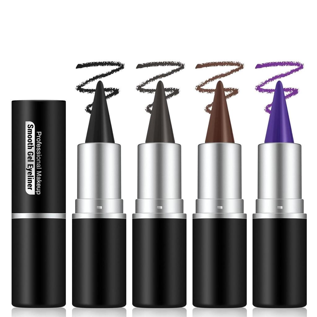 Noerrors Conjunto de 4 Lápis Delineadores em Gel, Preto, Marrom, Prata, Cinza, Roxo, à Prova d'Água e Anti-Manchas, Deli