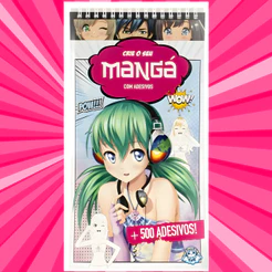 Livro de Colorir Caderno De Desenho Crie o Seu Mangá Pintura Coloring Book Espiral + 500 Adesivos