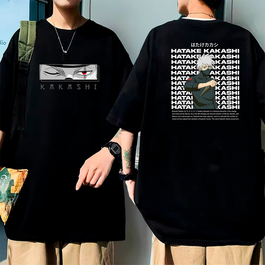 Camiseta Masculina Feminina Unissex Kakashi Hatake Letter Collage T-shirt Streetwear Algodão Premium
