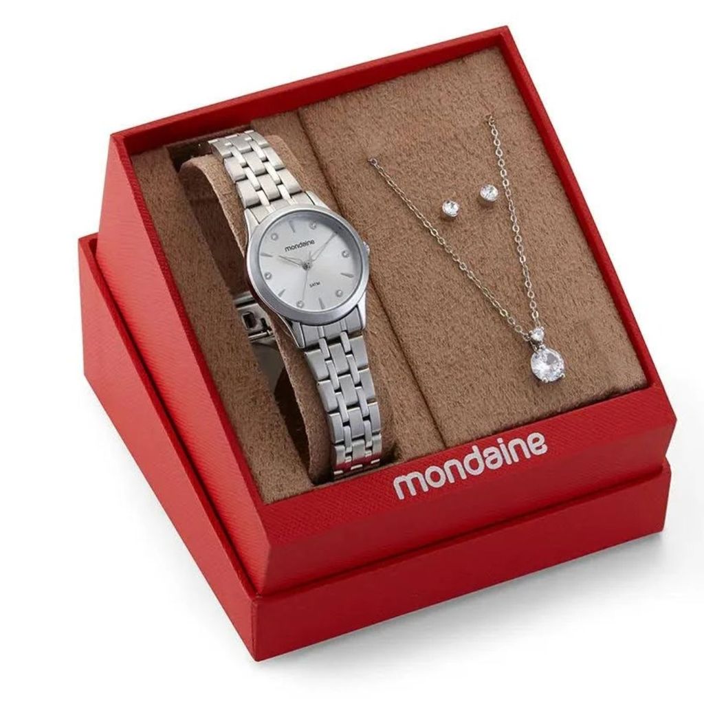 KIT RELÓGIO MONDAINE FEMININO PRATEADO 99914L0MKNE2K1