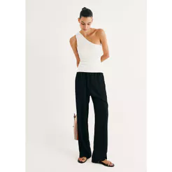 Calça Feminina Carrot Cintura Alta Em Viscose Creponada