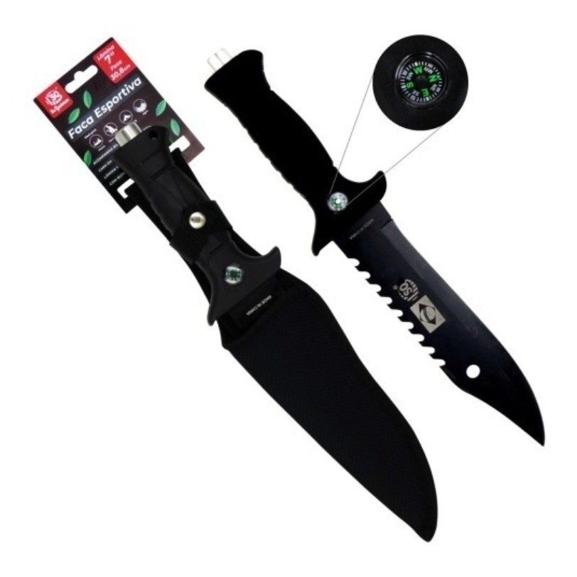 Faca esportiva fang emborrachada Com Bainha Rambo Selva Camping Pesca
