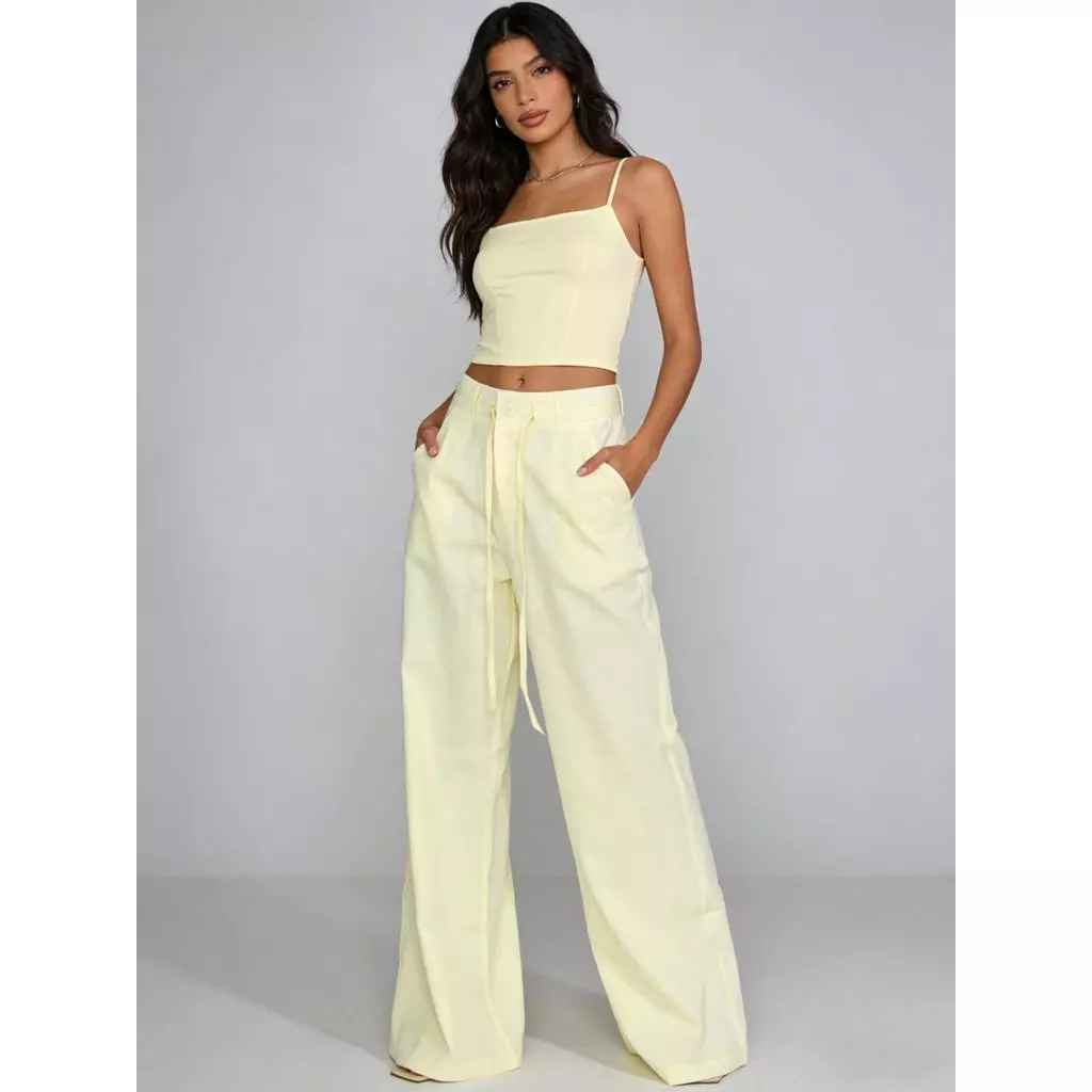 Calça Feminina Cintura Alta Casual Chic Fashion Marrante Estilo Moderno com Corte Largo e Tecido Suave — imagem 1