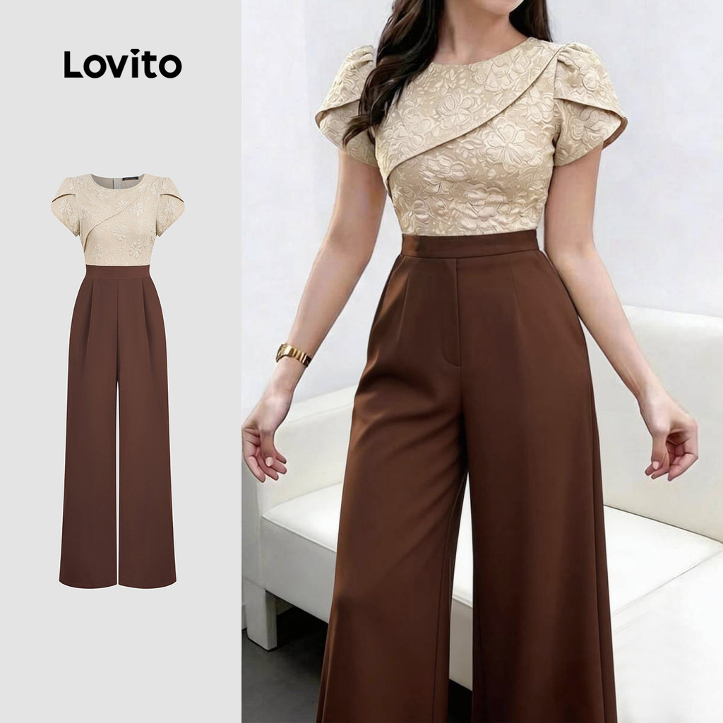 (New Arrival) Lovito Macacão Casual Cáqui Para Uso Diário Na Primavera/verão Com