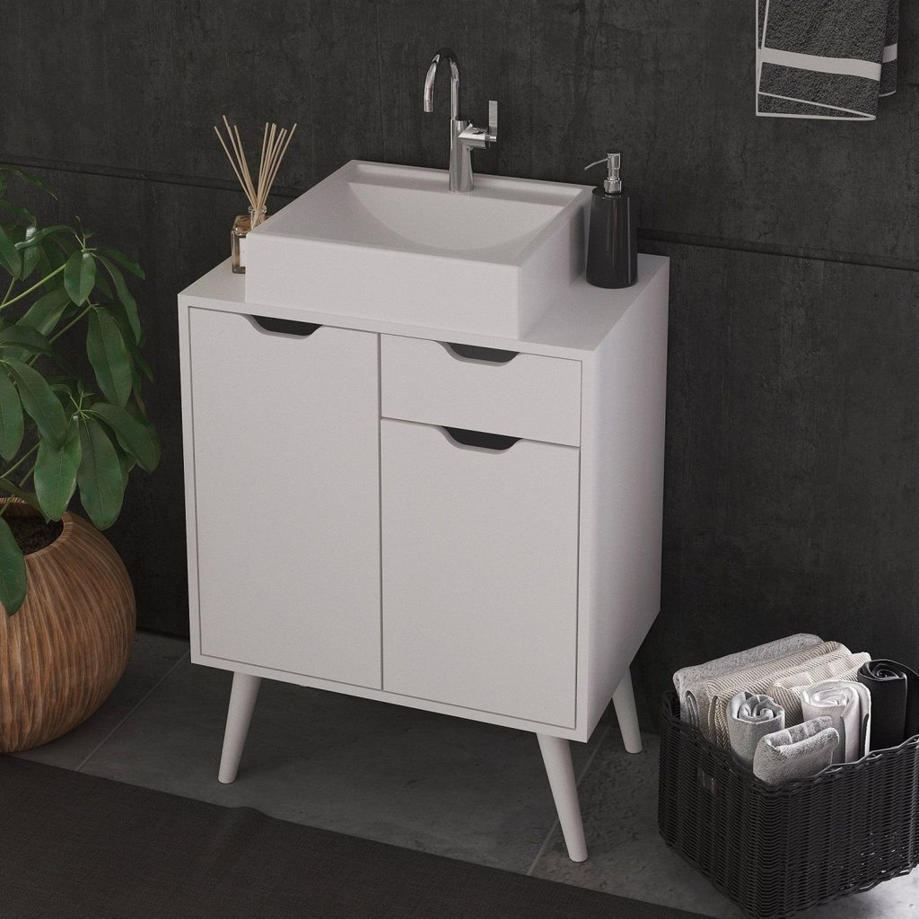 Gabinete para Banheiro 2 Portas e 1 Gaveta BN3637 Branco Branco