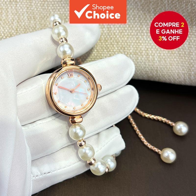 Relógio Feminino Elegante De Quartzo Com Pulseira Removível Contas , Caixa De Ouro Rosa , Mostrador Texturizado Fosco , 