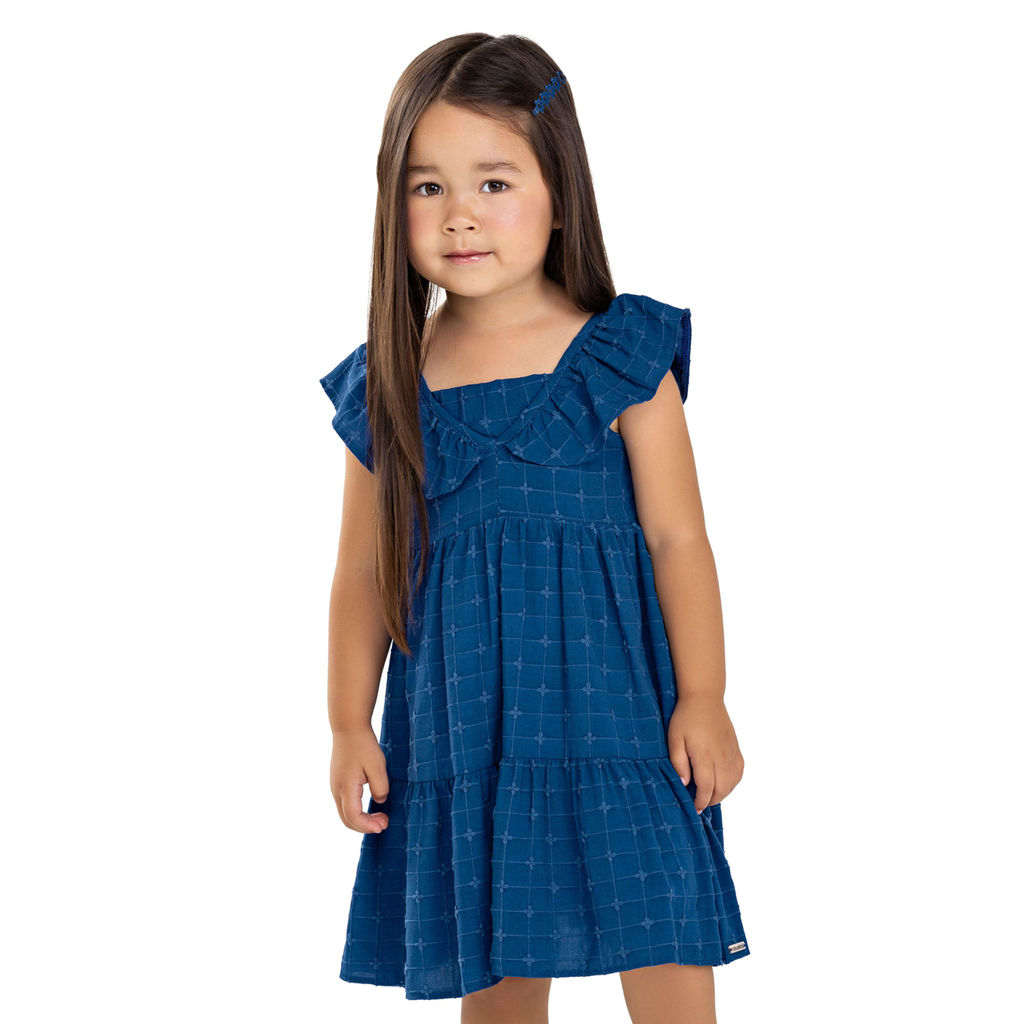 Vestido Infantil Menina Tecido Bordado Colorittá Azul
