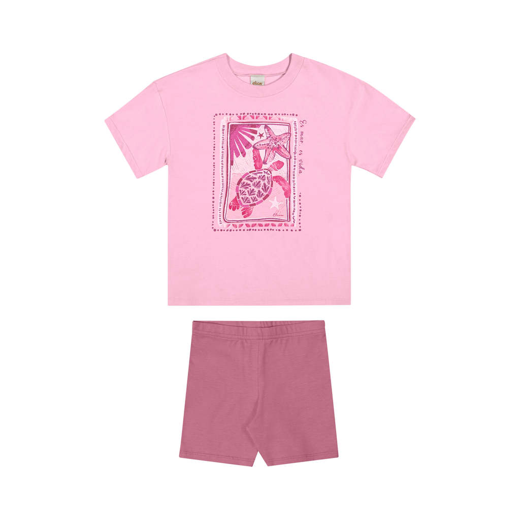 Conjunto Infantil Menina Glitter Tartaruga Elian Rosa