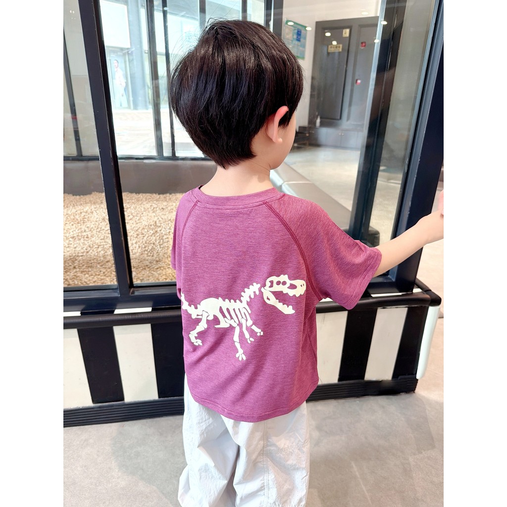 Fino de secagem rápida ~ meninos dinossauro impressão camiseta de manga curta 2026 verão novo estilo crianças em torno d