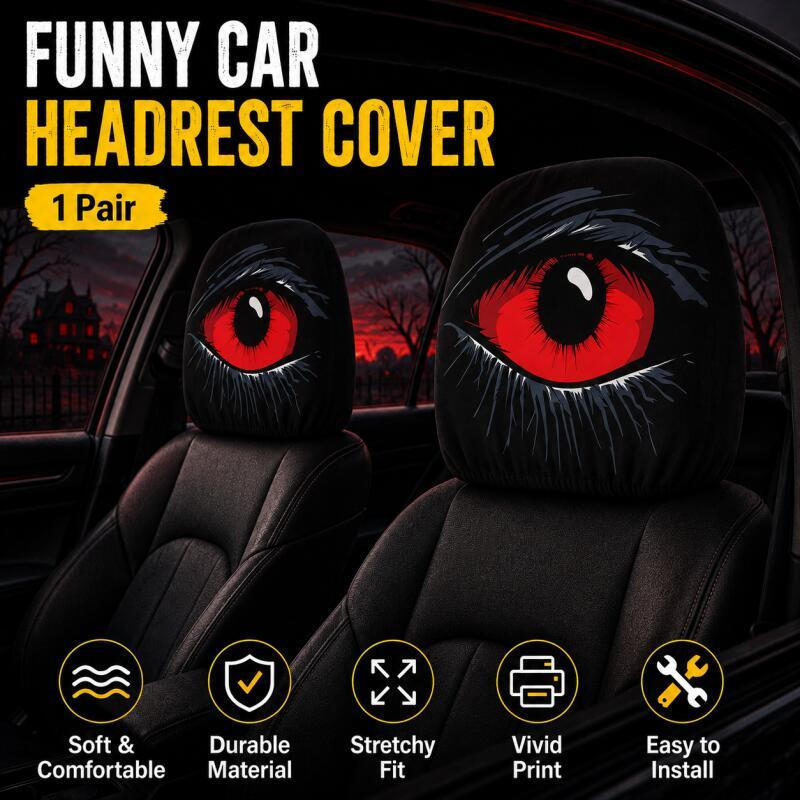 Capas Assustadoras de Apoio de Cabeça de Carro com Olhos Vermelhos, Decoração Engraçada de Assento de Carro para Hallowe