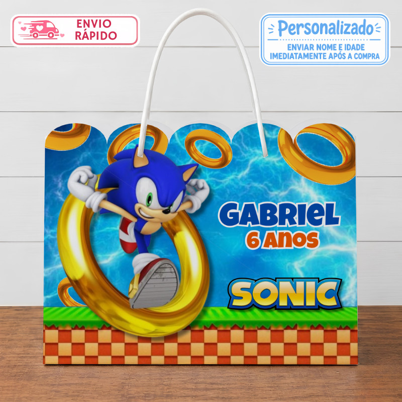 Sacolinha Sonic Personalizada Lembrancinhas | Festa infantil Aniversário Sacola G