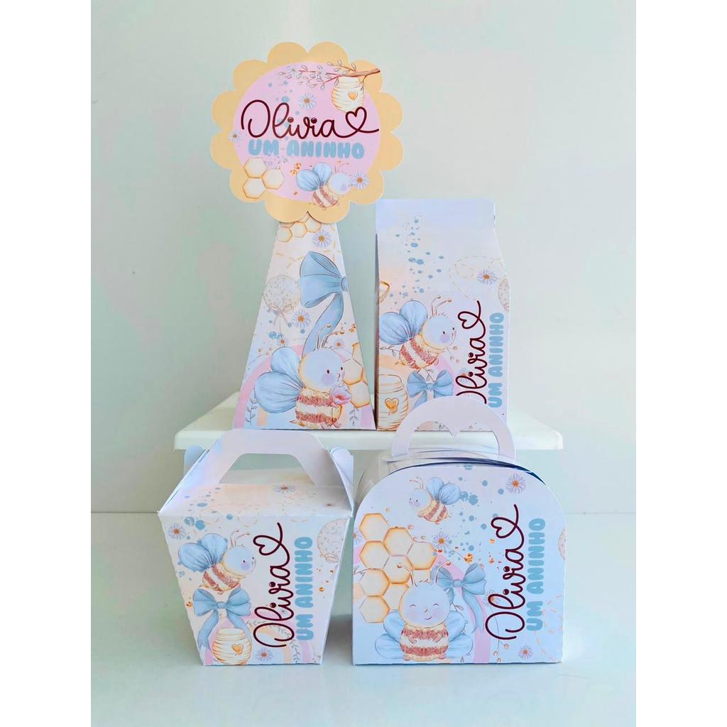 Kit Festa Personalizado Abelhinha Pegue e Monte Caixinhas para doces aniversário e festas lembrancinha