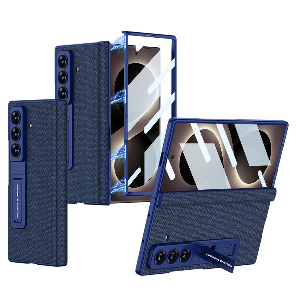 Capa De Carregamento Magnético De Couro Texturizado Tecido Para Samsung Galaxy Z