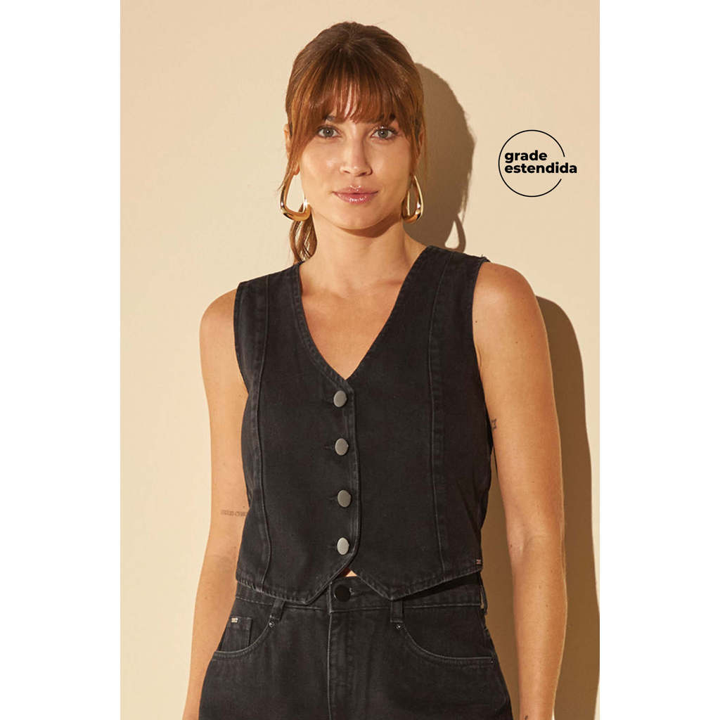 Colete Feminino Jeans Marialícia Preto
