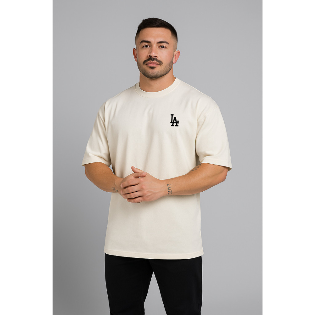Camiseta Oversized LA Masculina Premium 100% Algodão Streetwear Estilo Casual Perfeito Moda Academia
