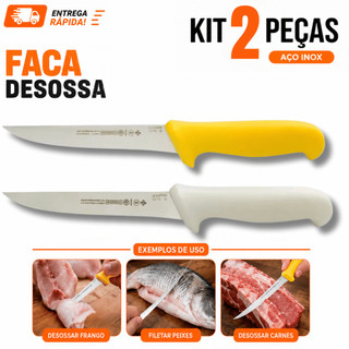 2 ou 1 Facas para Desossar Profissional Nº6 Premium  Lâmina em Aço Inox e Cabo Ergonômico Amarela