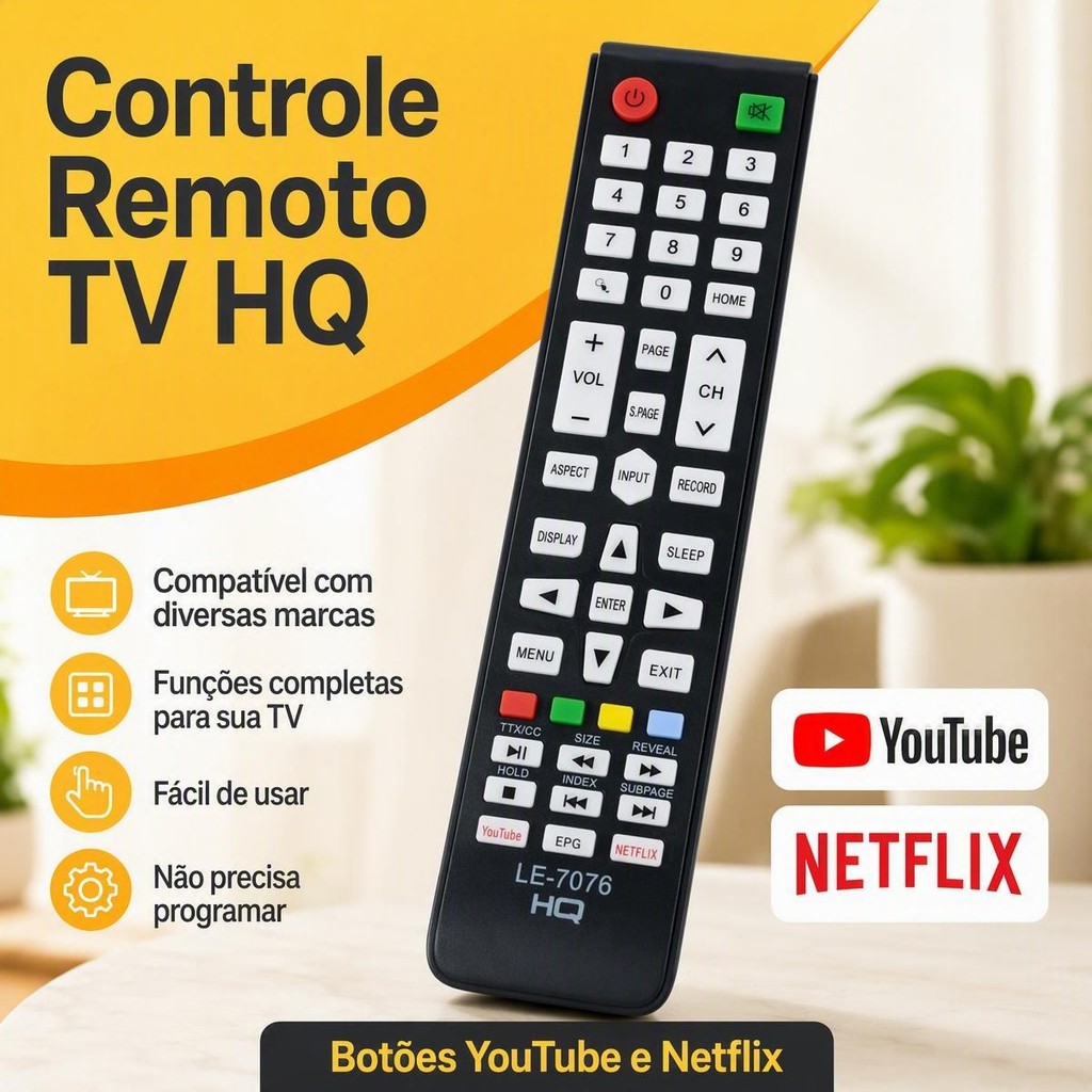 Controle Remoto Para Tv Hq Smart Youtube Netflix Hk320df