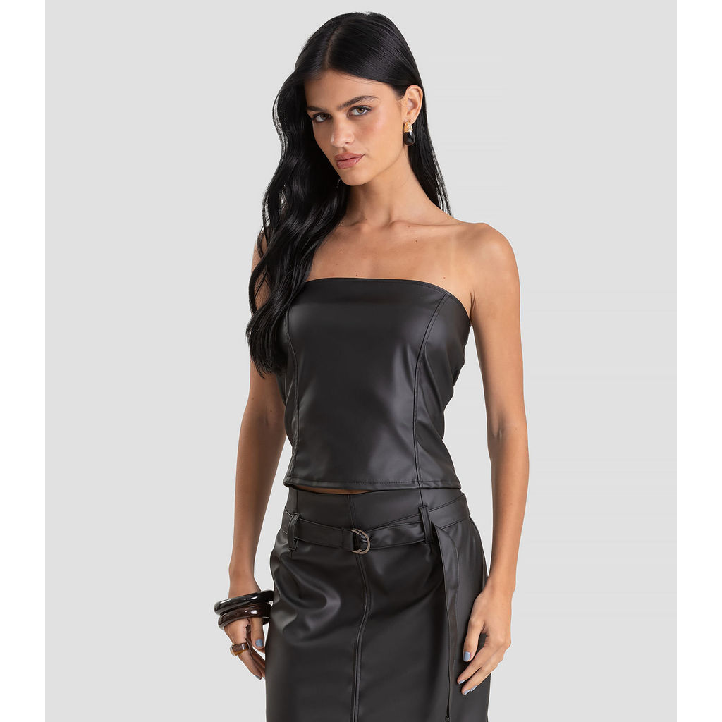 Blusa Feminina Corset em Courino Sintético Dianna Preto