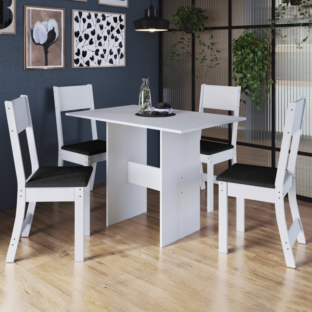Conjunto Sala de Jantar 1 Mesa 4 Cadeiras Viena Branco/Preto Branco/Preto