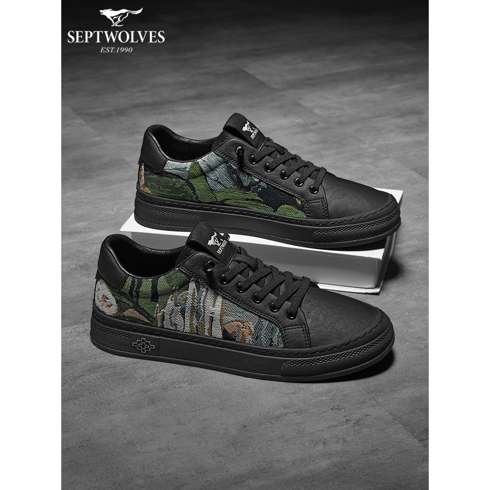 Sete lobos pequenos sapatos pretos masculinos 2026 novos sapatos masculinos na moda All-Match sapatos casuais aumentando