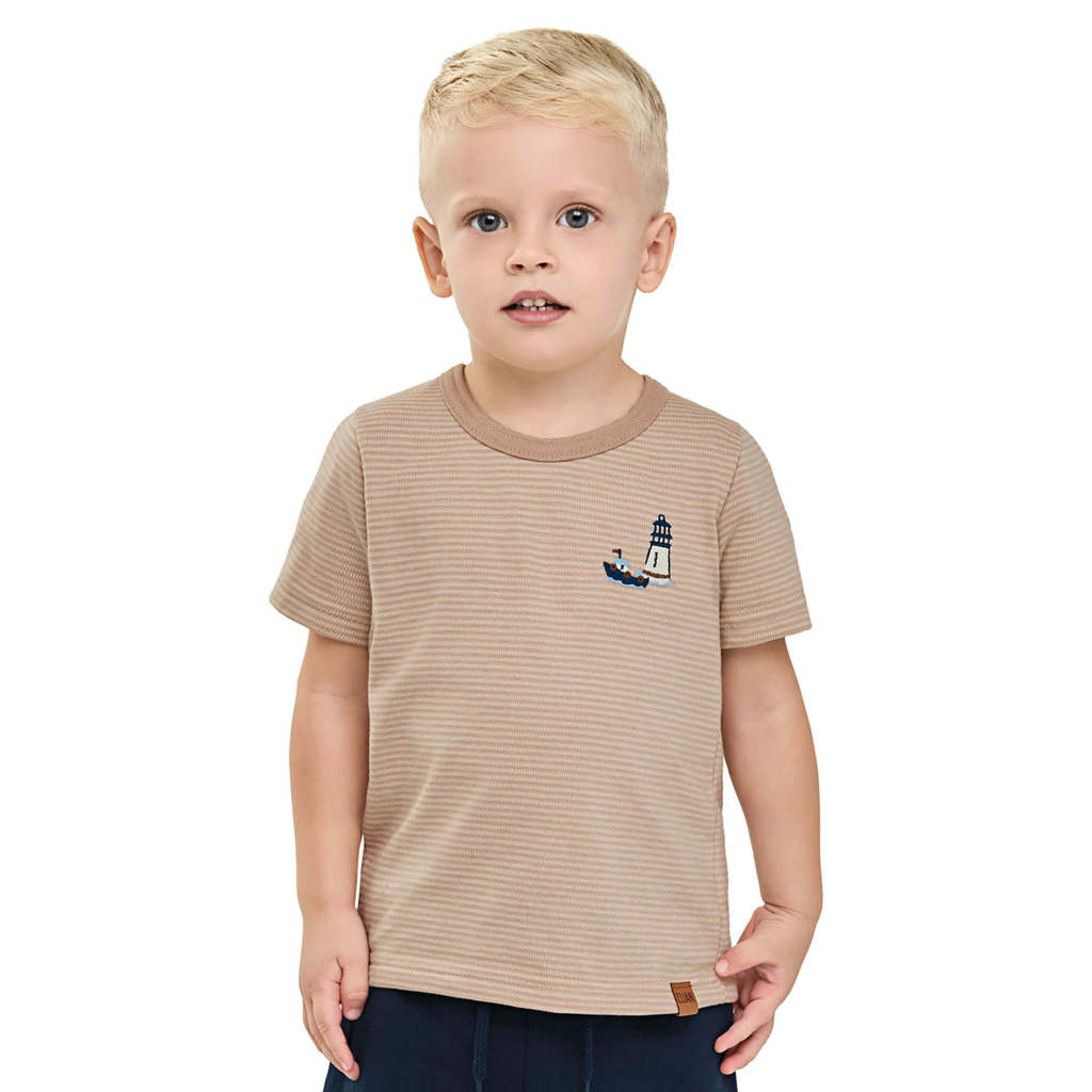 Camiseta Infantil Menino Navy Listrada Elian Marrom