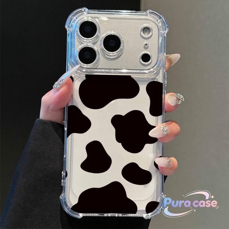 Capa para iPhone 11 12 13 14 15 16 17 Pro Max XS Max Capa para celular Com Padrão Vaca Preto e Branco