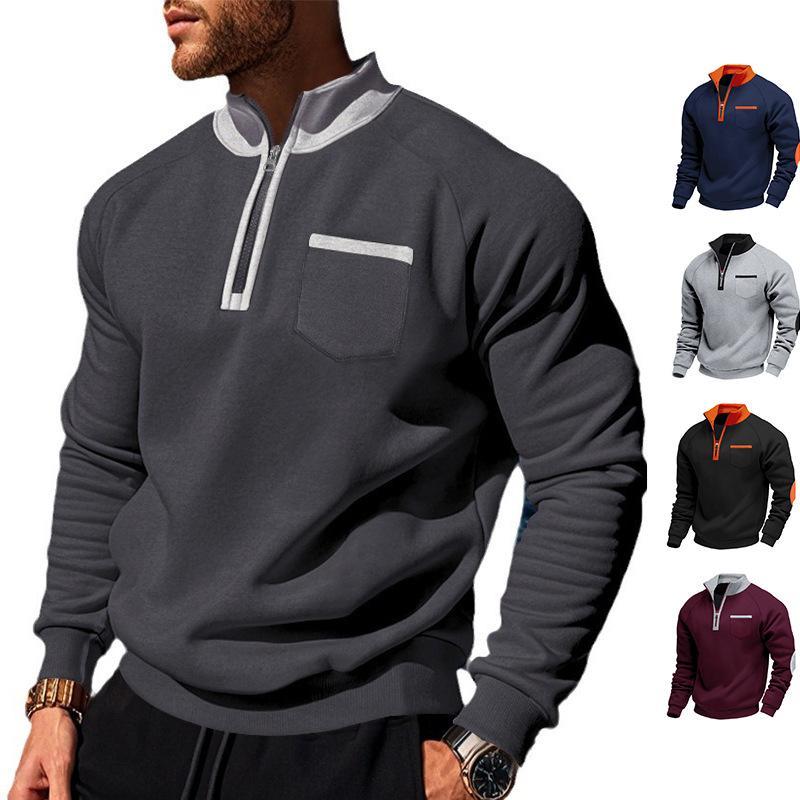 Masculino outono inverno gola alta meio zíper pulôver velo moletom quente esportes lazer engrossado Da