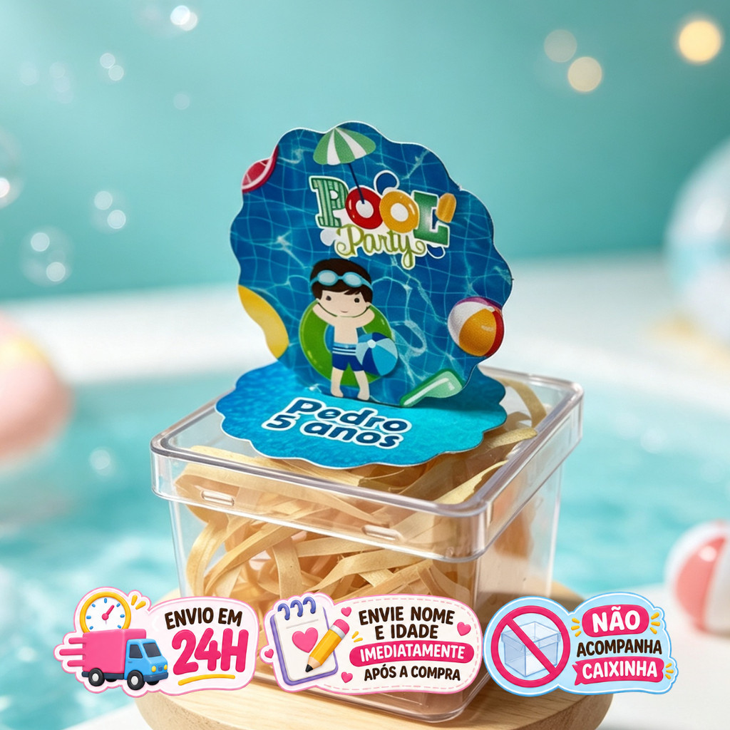 Aplique em Pé 3D Pool Party Menino Personalizado Lembrancinha Festa Infantil Kit 10 a 50 unidades